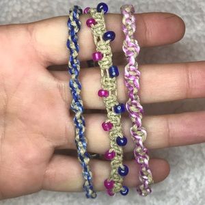 Set of 3 Hand Braided Hemp Bracelets